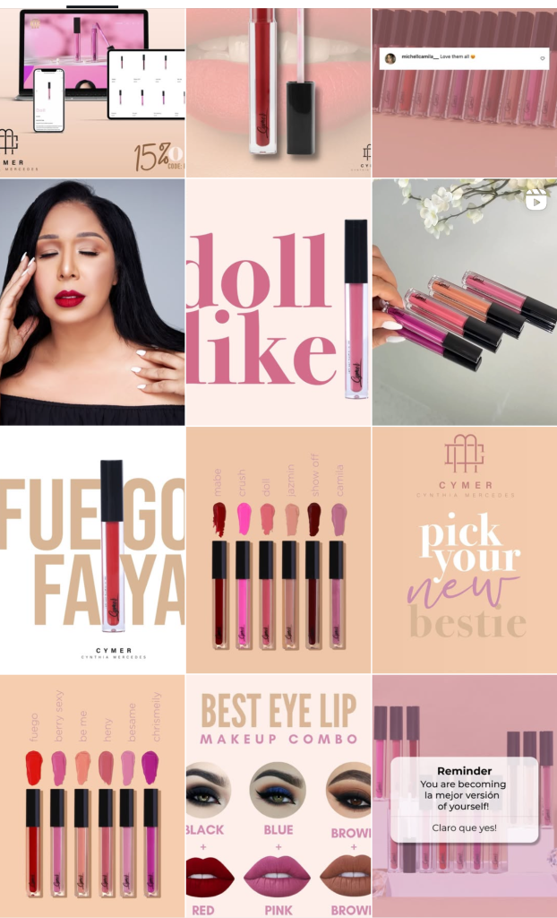 social media content creation for beaty makeup brand instagram feed